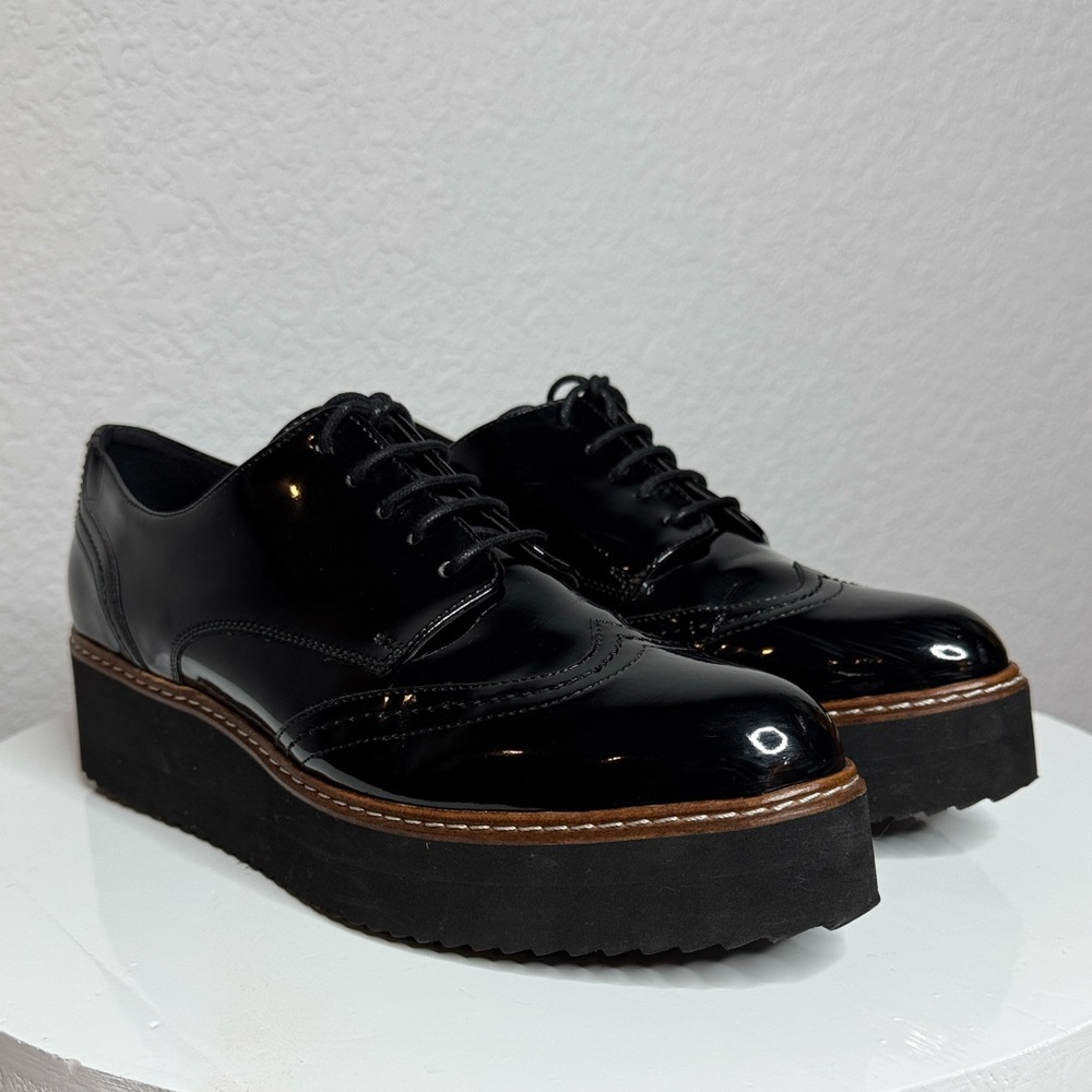 SHELLYS LONDON TOMMY BLACK PATENT PLATFORM OXFORDS - Picture 2 of 15
